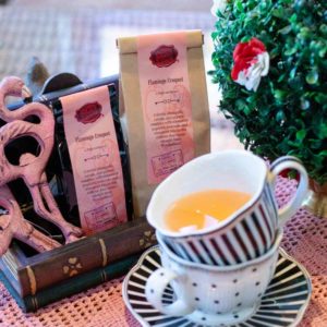 Online Tea Shop Caffeine Free Herbal Tea - Flamingo Croquet in Teacup Popcorn Cinnamon Almond Tisane