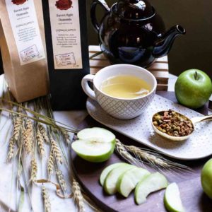Online Tea Shop Caffeine Free Herbal Tea - Harvest Apple Chamomile in Teacup Sweet Fall Autumn Cinnamon Sleepytime Nighttime