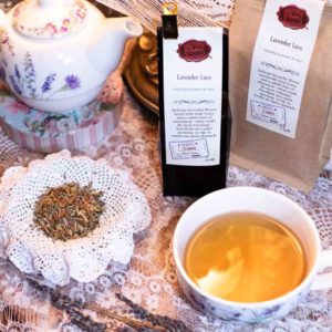 Online Tea Shop Caffeine Free Herbal Tea - Lavender Lace in Teacup Mint Sleepytime Nighttime Upset Stomach