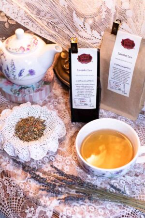 Online Tea Shop Caffeine Free Herbal Tea - Lavender Lace in Teacup Mint Sleepytime Nighttime Upset Stomach