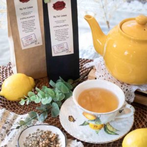 Online Tea Shop Caffeine Free Herbal Tea - My Fair Lemon in Teacup Lemongrass Lemon Balm Verbena Zest Upset Stomach