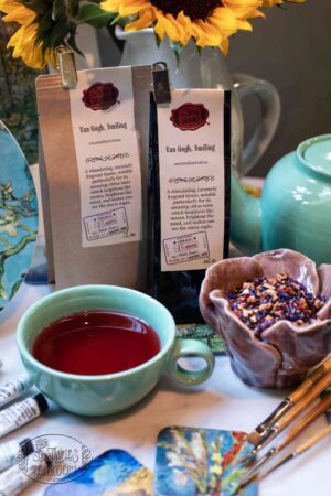Online Tea Shop Caffeine Free Herbal Tea - Van Gogh Smiling in Teacup Caramel Orange Citrus Tisane Iced