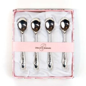 Online Tea Shop Gifts for Tea Lovers Set Of 4 Small Silver-plated Demitasse Tea Spoons with Roses in BOX