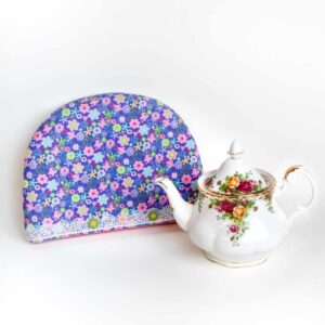 Online Tea Shop Gifts for Tea Lovers Gentle Tea Party in Blue and Pink Tea Cozy with a Tea Pot Gift