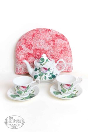 Online Tea Shop Gifts for Tea Lovers Lavish Pink Blossom Tea Cozy with a teapot and two cups
