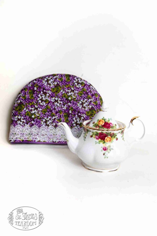 Online Tea Shop Gifts for Tea Lovers Sweet Violet Tea Cozy with lace