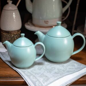 Online tea Shop Gifts for Tea Lovers Dew Teapot with Basket Infuser 14 oz. and 32 oz. Minty Aqua