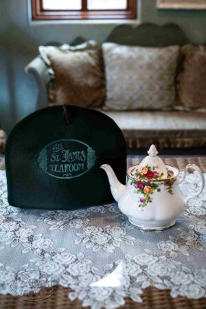 St james tearoom online teashop tea cozy green with a tea pot