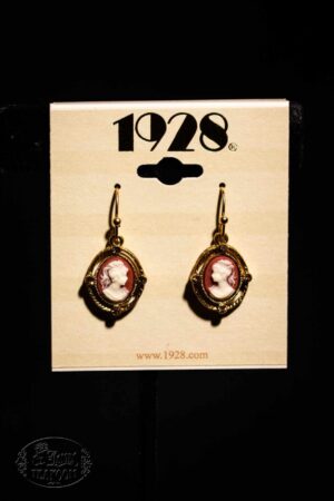 Online tea shop gifts for tea lovers Terracotta Carnelian Oval Stone Cameo Earrings 1928
