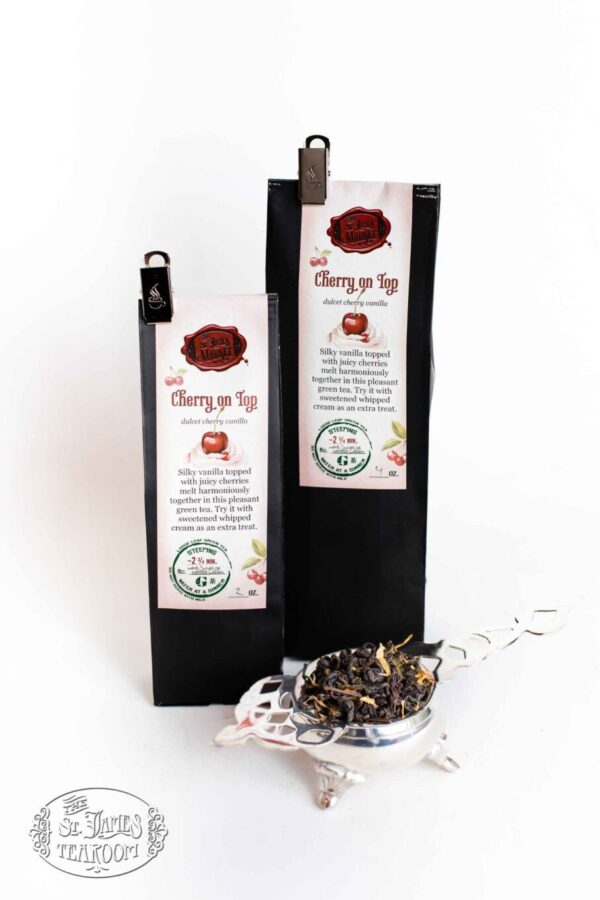 online teashop loose leaf tea cherry on top with tea strainer