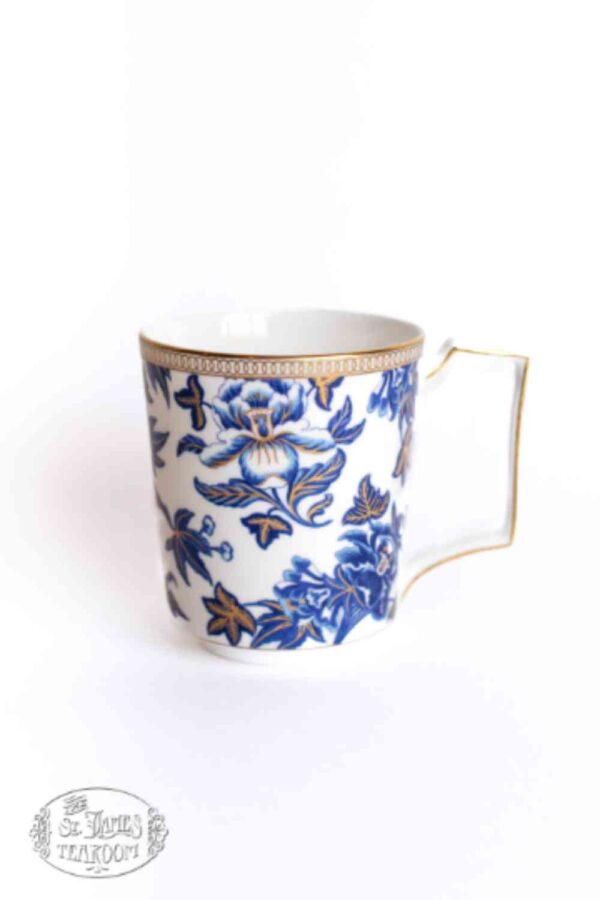 Online Tea Shop Gift for Tea Lovers Mug Gold and Blue Hibiscus