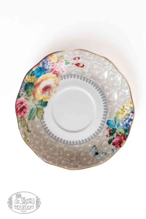 OnlineTeaShopTeaGiftsGreyStripedFloralSaucer