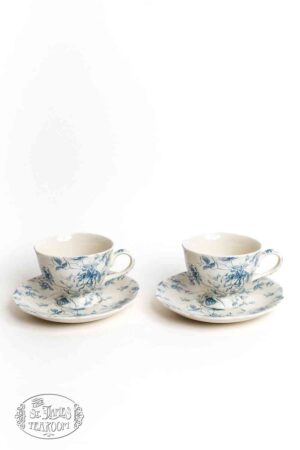 Blue Rose Toile Tea Cup and Saucer - Image 3