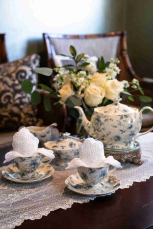 Blue Rose Toile Tea Cup and Saucer - Image 4