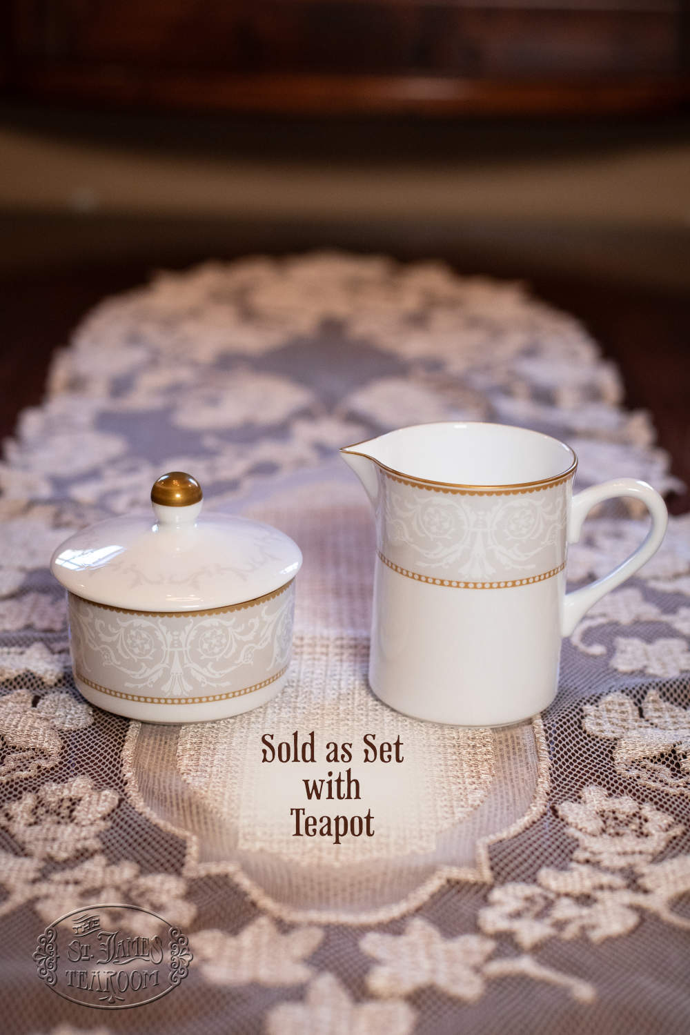St. James Fine Bone China - Victorian Damask - Cream and Sugar Sold as Set with Teapot